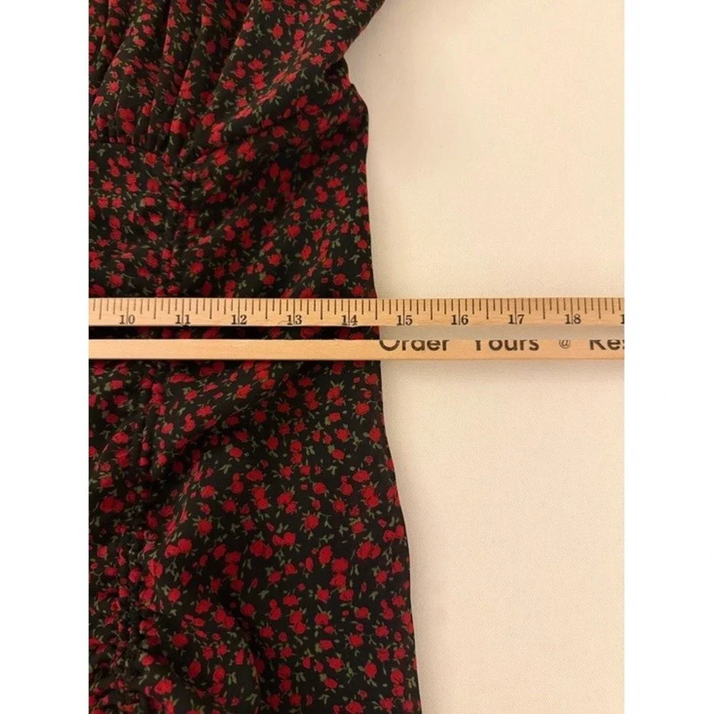 Cotton‎ Candy LA Red Floral Ruched Mini Dress Short Puff Sleeve Square Neck Med
